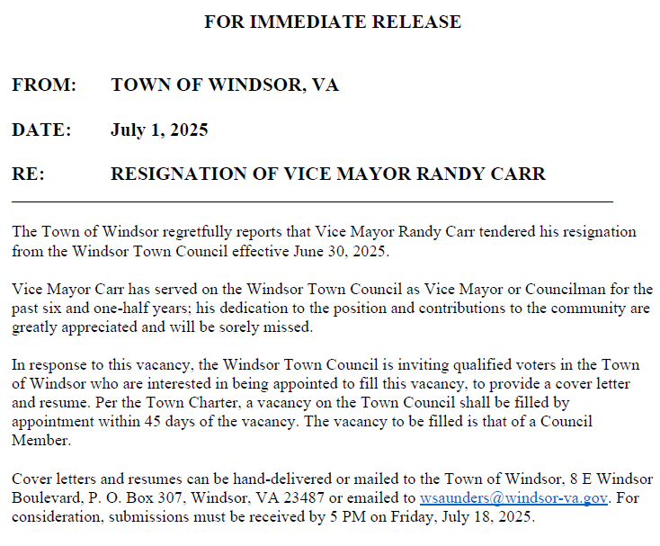 Vice Mayor Randy Carr Resigns